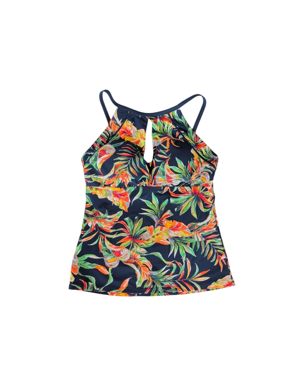 Ellen Tracy Tropical High-Neck Keyhole Tankini Top 8 Navy Orange